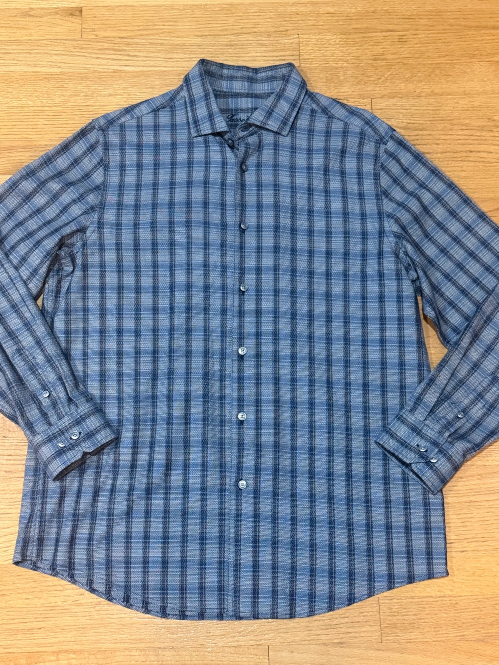Tasso Elba Blue Plaid Button-Down Shirt